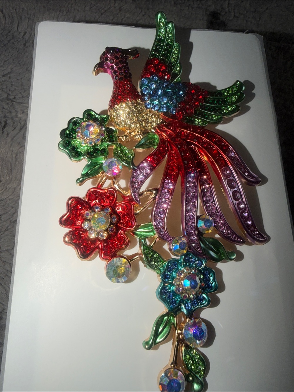 Colorful Crystal Phoenix Flower Brooch - Multicolor